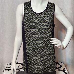 CJ Banks Geometric Patchwork Print Ruffle Sleeveless Top Women's Size X